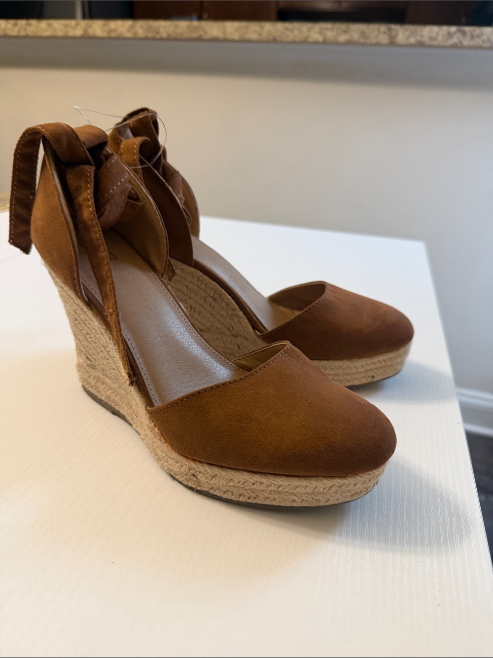 Brash Brown Tie-Ankle Espadrille Platform Wedges